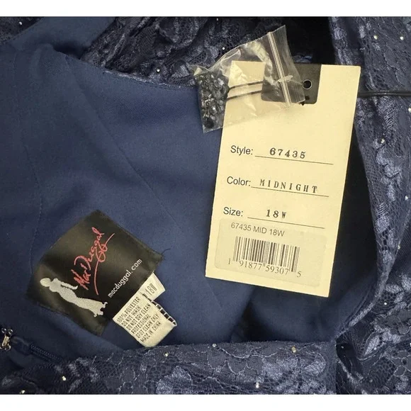 MAC DUGGAL Lace Gown Flutter Sleeve A-Line Dress Midnight Blue Size 18W NWT - Picture 9 of 9